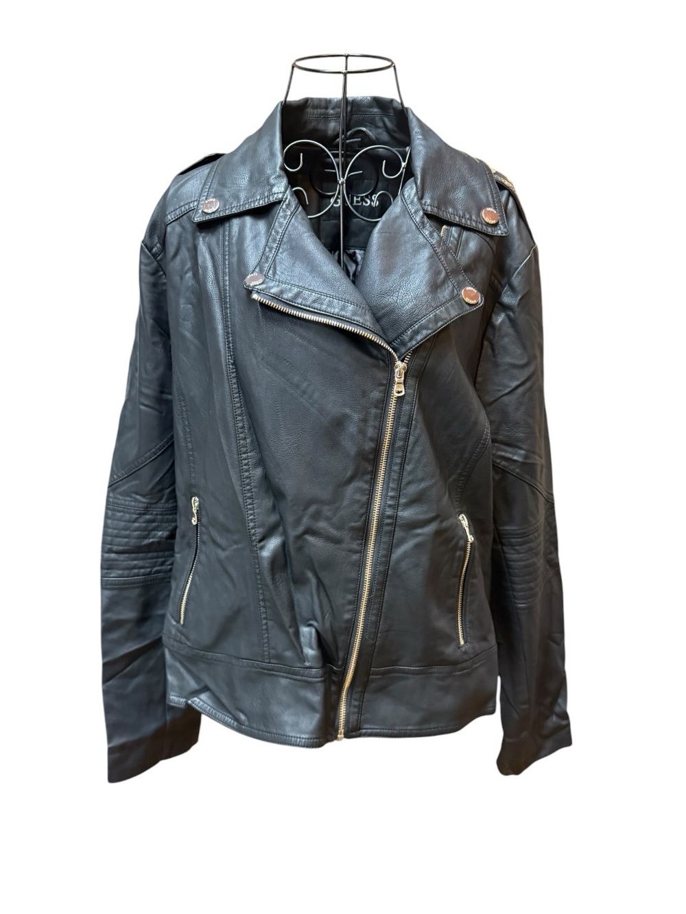 Guess Black Asymmetrical Moto Y2K Biker Faux Leather Jacket